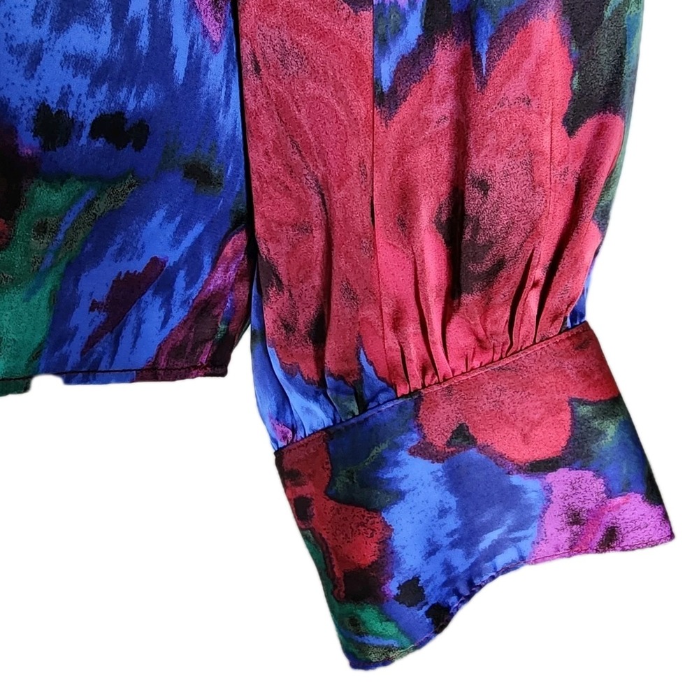 Talbots Twist Neck Satin Charmeuse Blouse‎ Top XL Wrapped Jewel Tone Floral Chic - Picture 5 of 11